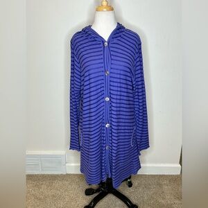 Fenini Purple Striped Hooded Cardigan Size L Cotton Blend